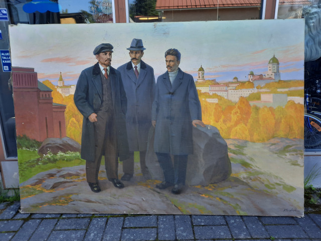 Taulu Lenin ja Eino Rahja Viipurin edustalla .signeerattu v.1932