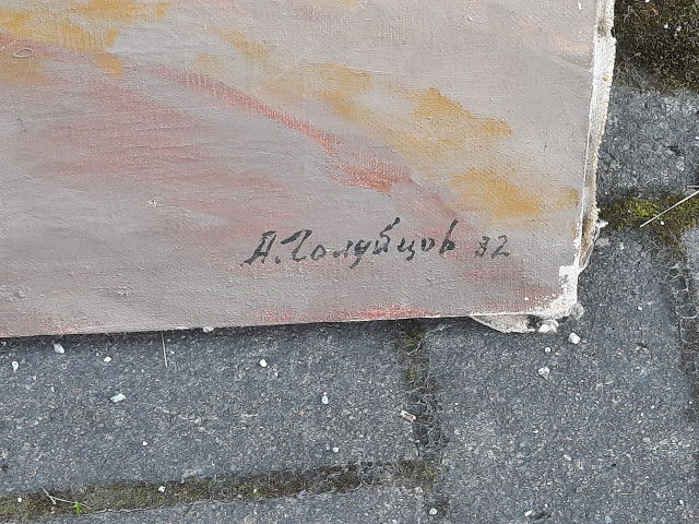 Taulu Lenin ja Eino Rahja Viipurin edustalla .signeerattu v.1932