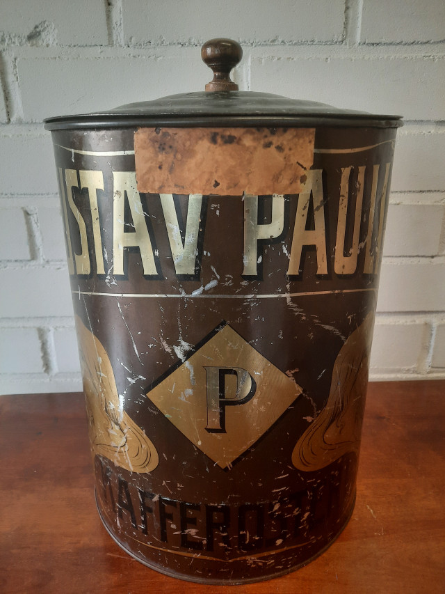 Iso metallinen Gustav Paulig kahvipaahtimo purkki 1900 luvun alku