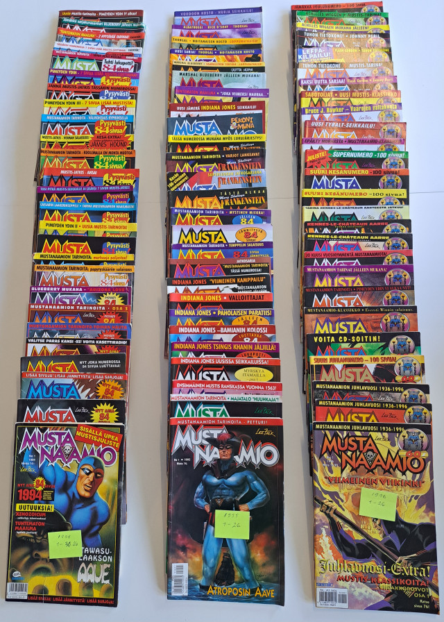 Mustanaamiolehdet vuosikerrat 1994, 1995, 1996