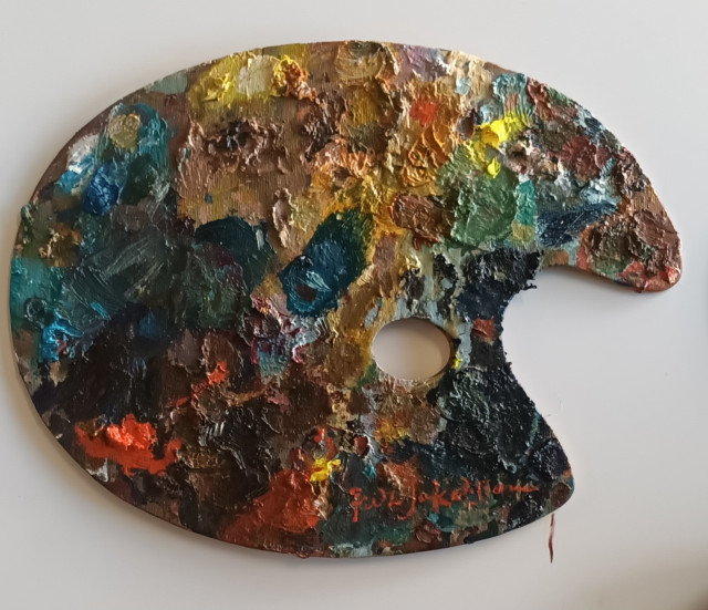 Fritz Jakobsson, taiteilijan paletti, signeerattu