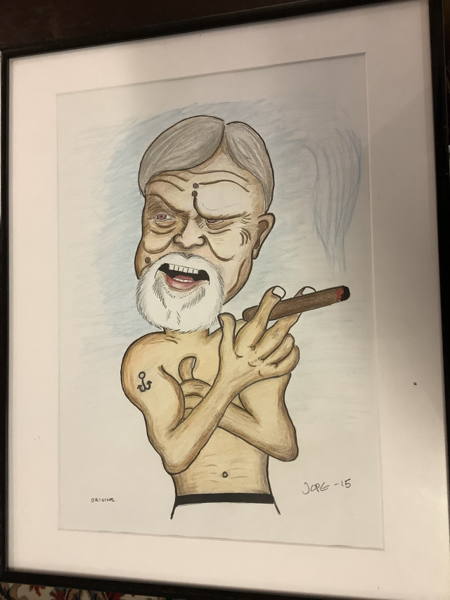 Karikatyyri Veskusta,piirtänyt Jope Ruonansuu