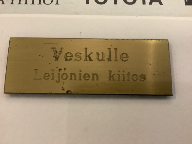 Leijonien kiitostaulu Veskulle 1994