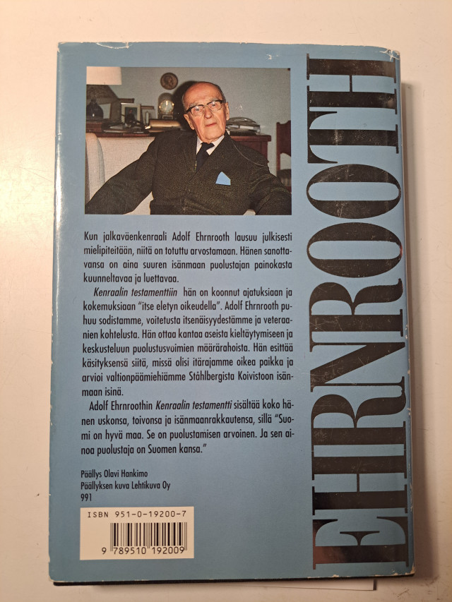 Kenraalin Testamentti Adolf Ehnrorooth-kirja signeerauksella