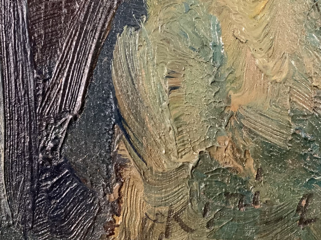 Väinö Kamppurin taulu “Puita pihamaalla” 1925, öljyvärimaalaus levylle