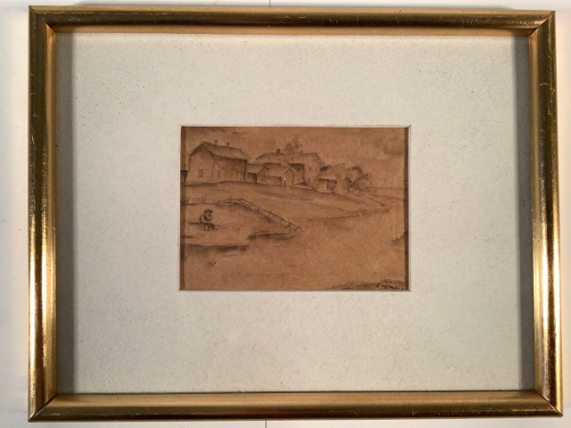 Arvi Mäenpää “maisema Lapualta” lyijykynäpiirros