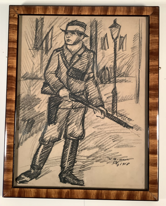 Lyijykynäpiirros 28x35 cm, vuodelta 1918