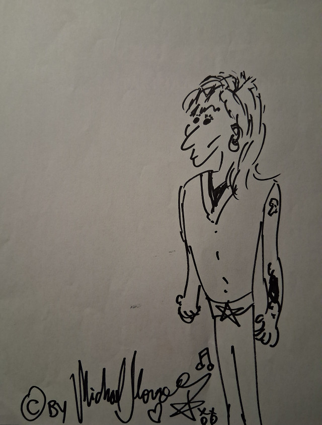 Tussipiirros Michael Monroe signeerattu tussityö paperille