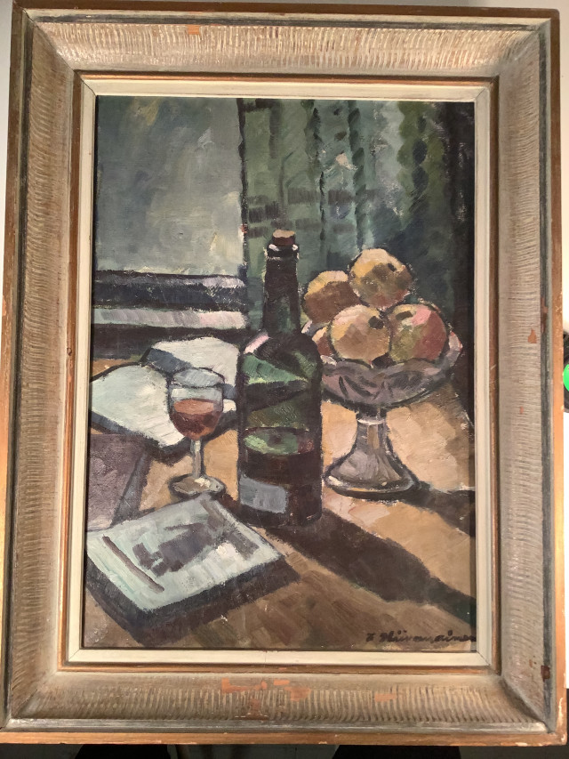 Frans Hiivanainen ”Pulloasetelma”signeerattu, öljy kankaalle