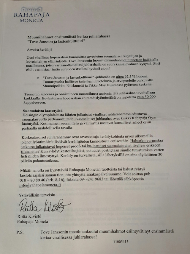 Muumimitali kokoelma Sterling hopeaa 925 mukana aitoustodistukset