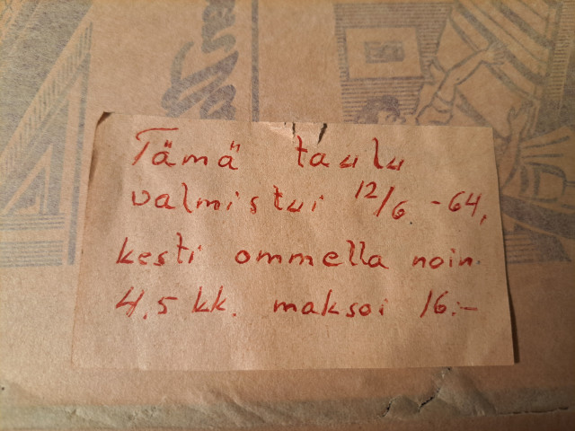 Kehystetty kangastaulu vuodelta 1964