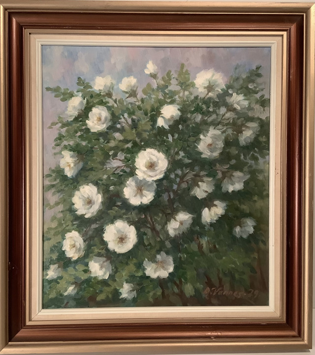 Kukkataulu, A Vannes,signeerattu öljy kankaalle 1979