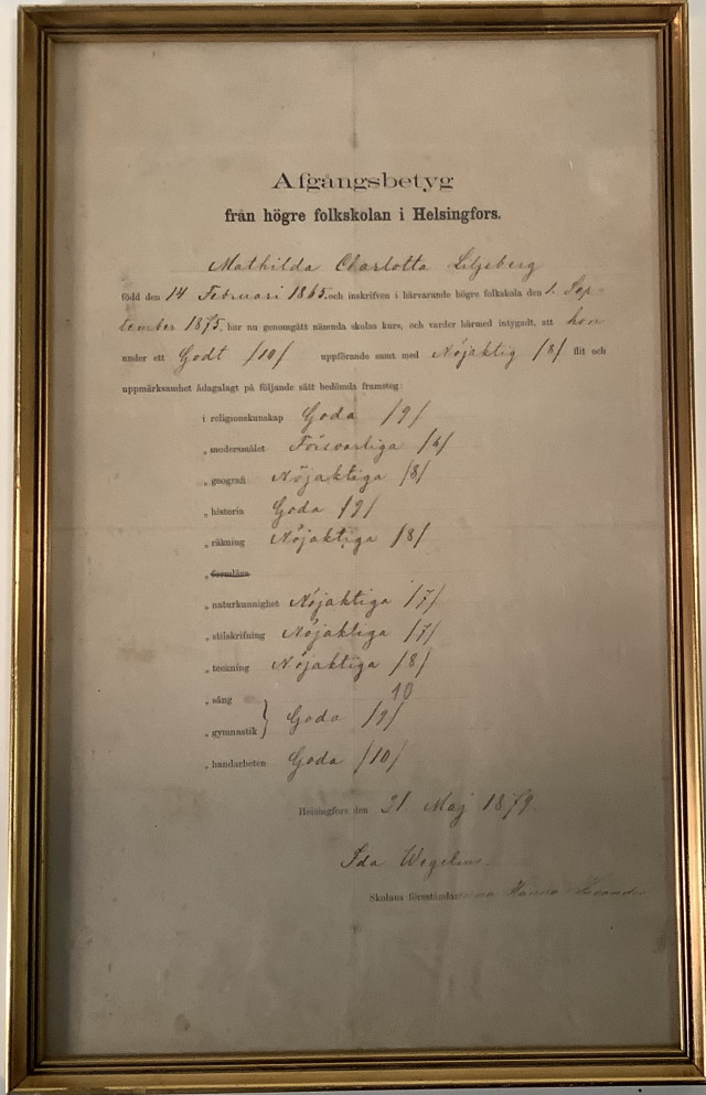 Vanha todistus vuodelta 1879