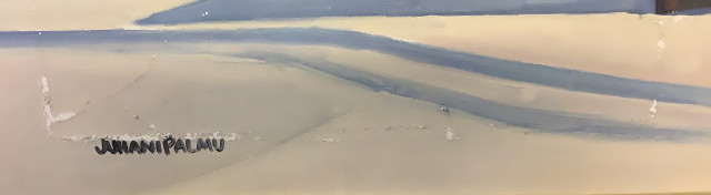 Juhani Palmu. Öljyvärimaalaus,vikoja kankaassa,maali irronnut ym.