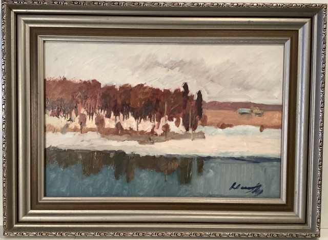 Signeerattu öljyvärimaalaus levylle