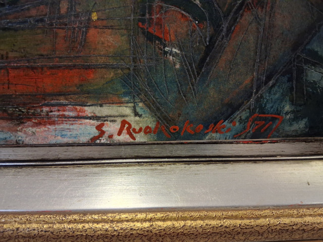 Taulu Simo Ruokokoski öljy levylle,signeerattu