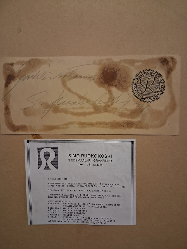 Taulu Simo Ruokokoski öljy levylle,signeerattu
