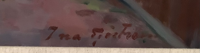 Ina Sjöström Öljyvärimaalaus levylle,signeerattu