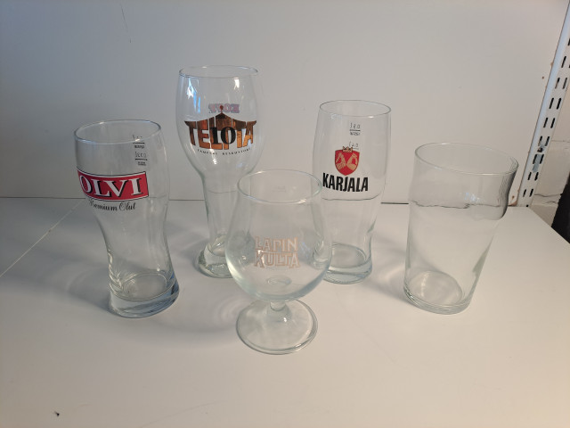 Oluttuoppeja ym. 5kpl (Olvi, Lapin Kulta, Teltta ym.)