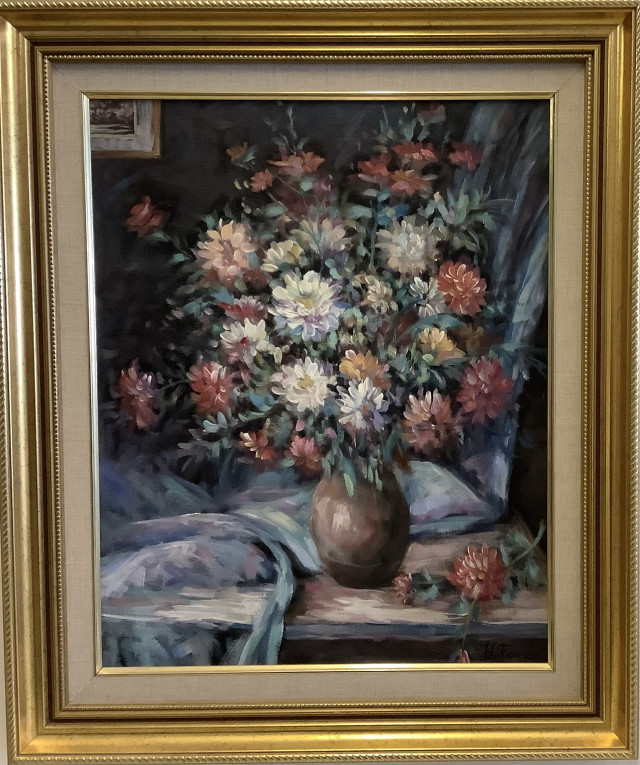 Helge Forss kukka-asetelma kankaalle