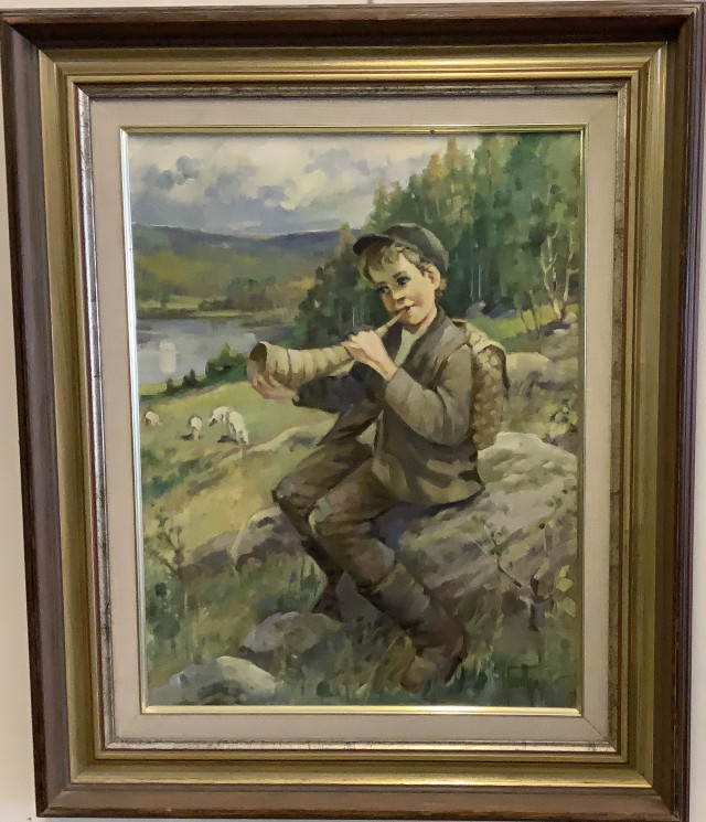 Vanhatalo signeerattu  Paimenpoika öljyvärimaalaus kankaalle