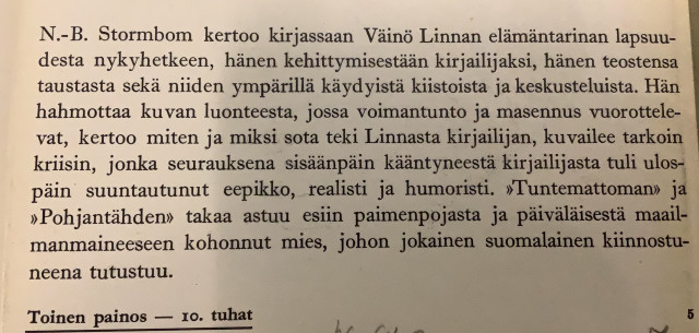 N B Stormbom: Väinö Linna