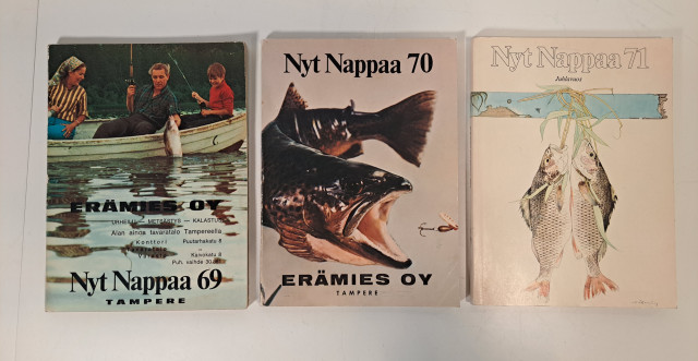 Kalastuslehdet Nyt nappaa vuosilta 1969, 1970 ja 1971