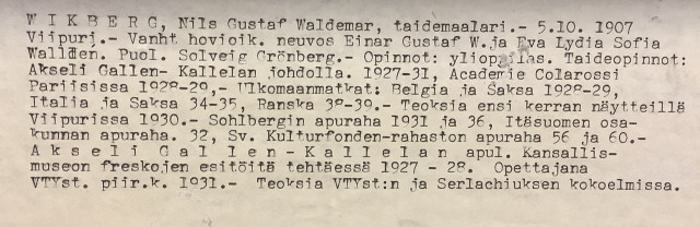 Wikberg, öljyvärimaalaus 1956