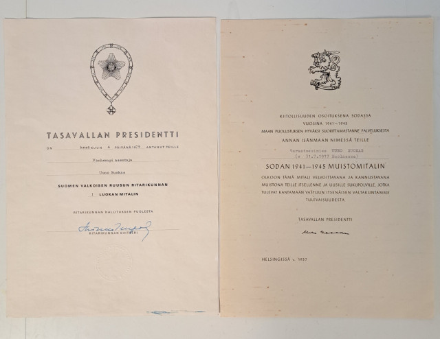 Tasavallan Presidentin myöntämät tunnustuskirjat vuosilta 1957 ja 1975