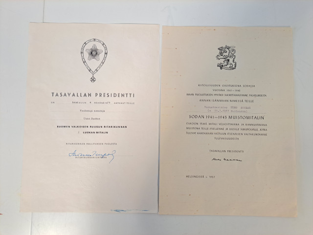Tasavallan Presidentin myöntämät tunnustuskirjat vuosilta 1957 ja 1975