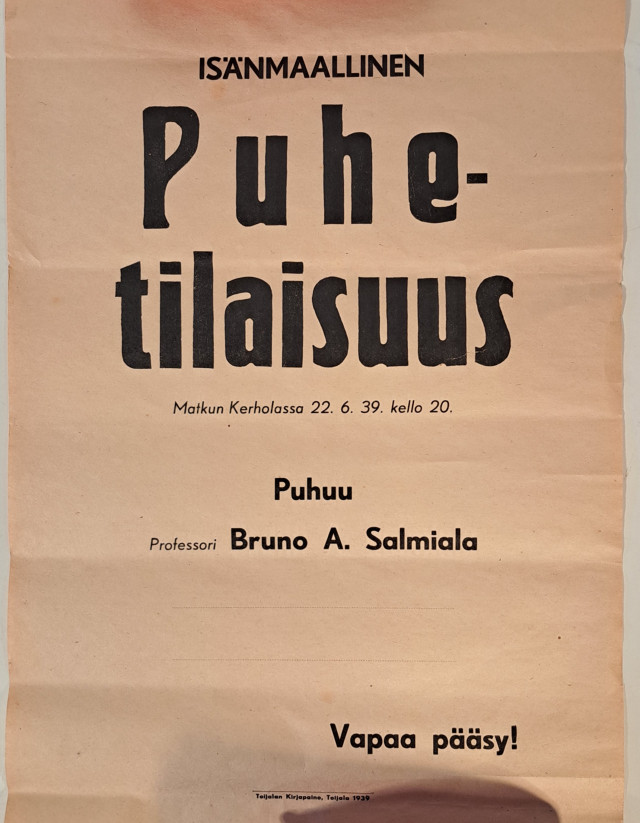 Isänmaallinen Puhetilaisuus- juliste vuodelta 1939