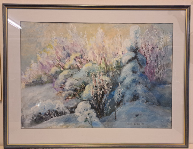 Pirkko Sisko Syrjänen kehystetty akvarellityö, talvinen maisema