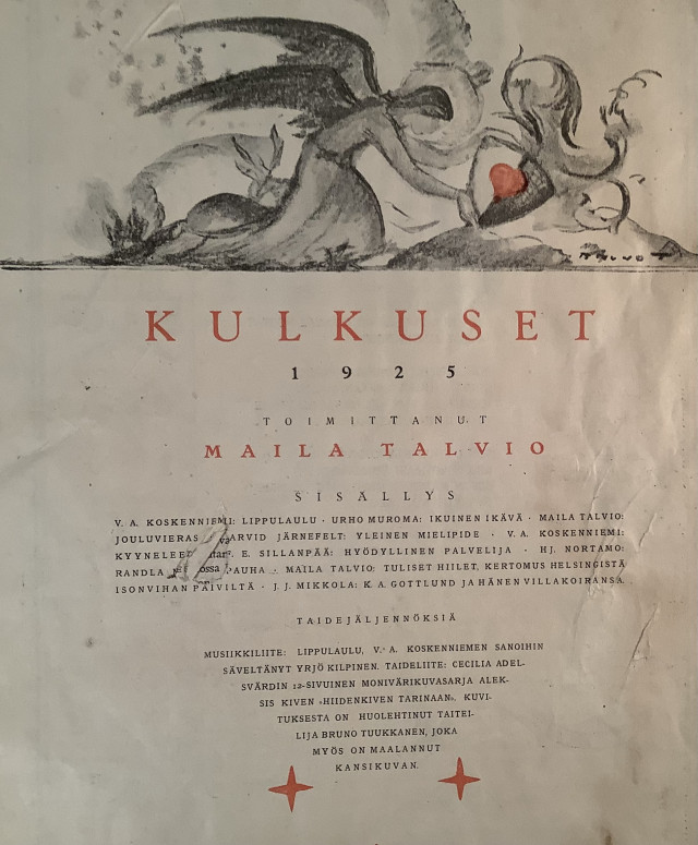 Maila Talvion  toimittama Kulkuset lehti vuodelta 1925