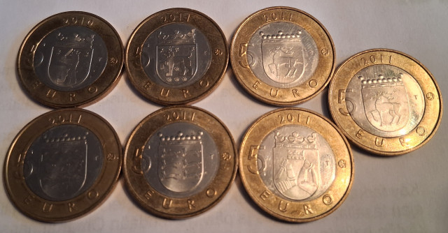 5 Euron Maakuntakolikoita 7kpl