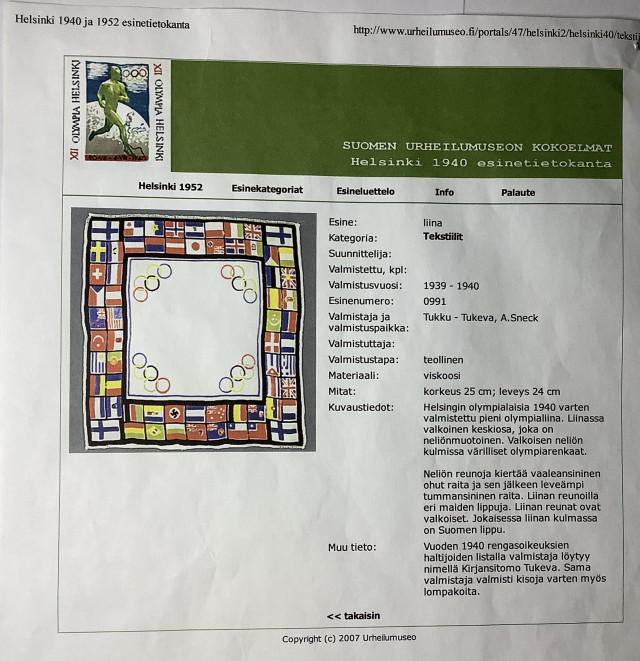 Pieni olympialiina , valmistettu 1940 olympialaisiin