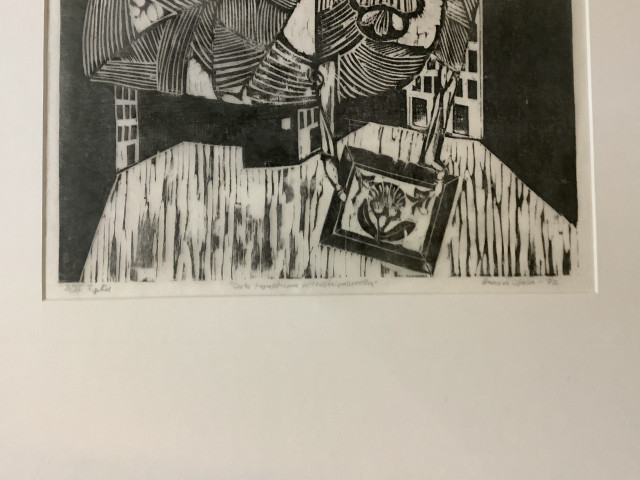 Hannu Ojala grafiikanlehti. ” outo tapahtuma kerrostaloalueella”