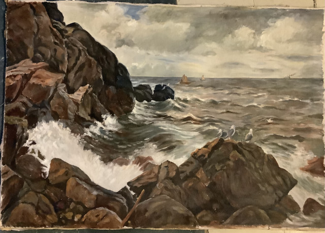 meriaiheinen öljyvärimaalaus kankaalle