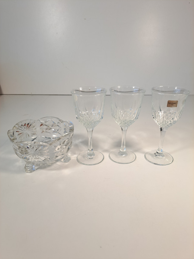 3kpl kristalli viinilasit ja kulho