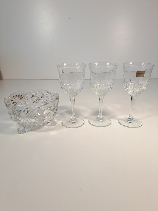 3kpl kristalli viinilasit ja kulho