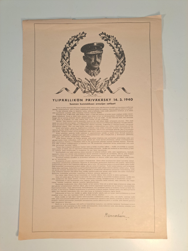 Ylipäällikön päiväkäsky 14.3.1940 Mannerheim