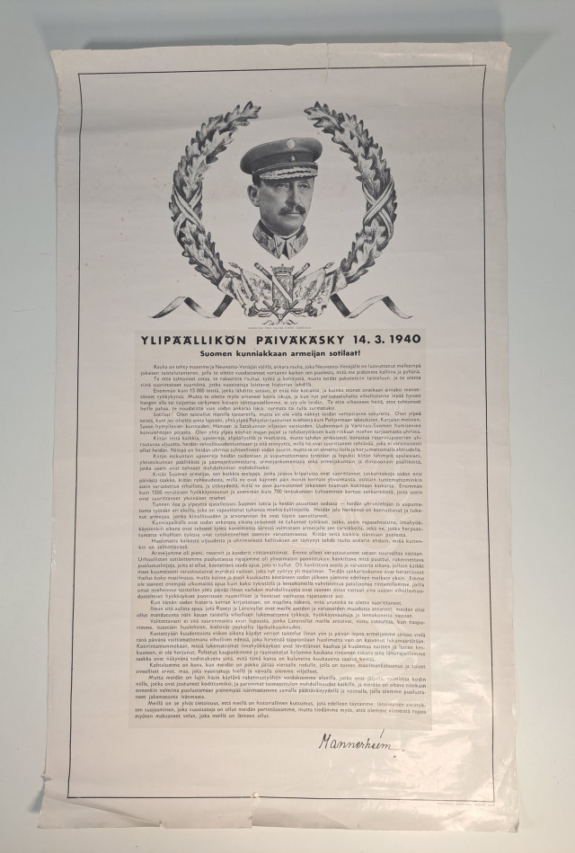 Ylipäällikön päiväkäsky 14.3.1940 Mannerheim