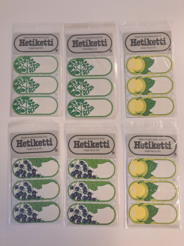 Nanny Stillin suunnittelemat "Hetiketti" tarraetiketit