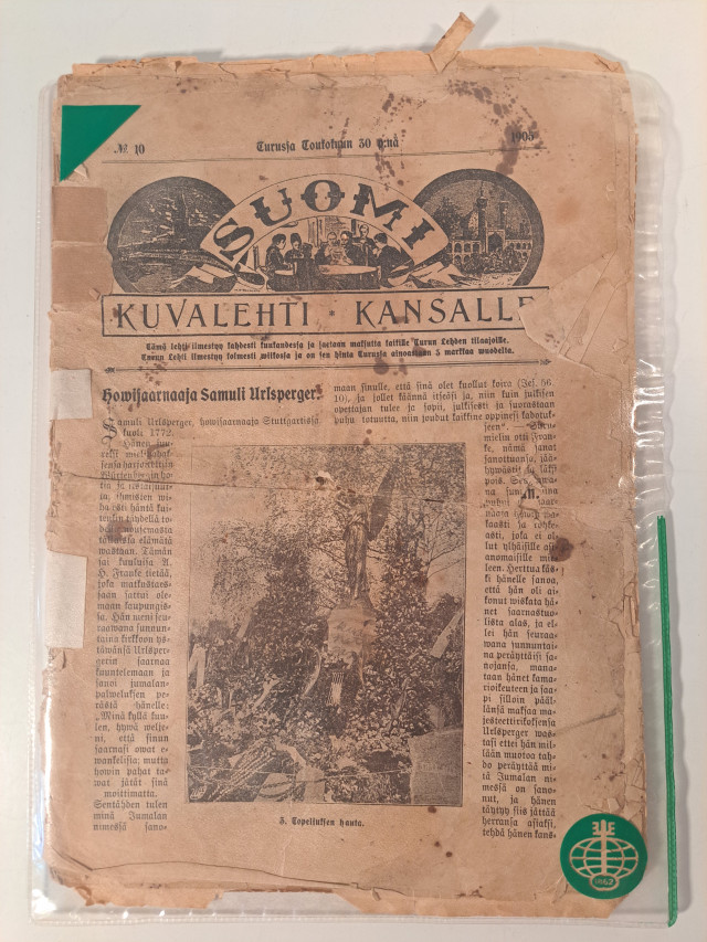 Sanomalehti vuodelta 1905 Suomi, Kuvalehti kansalle, muovitaskussa