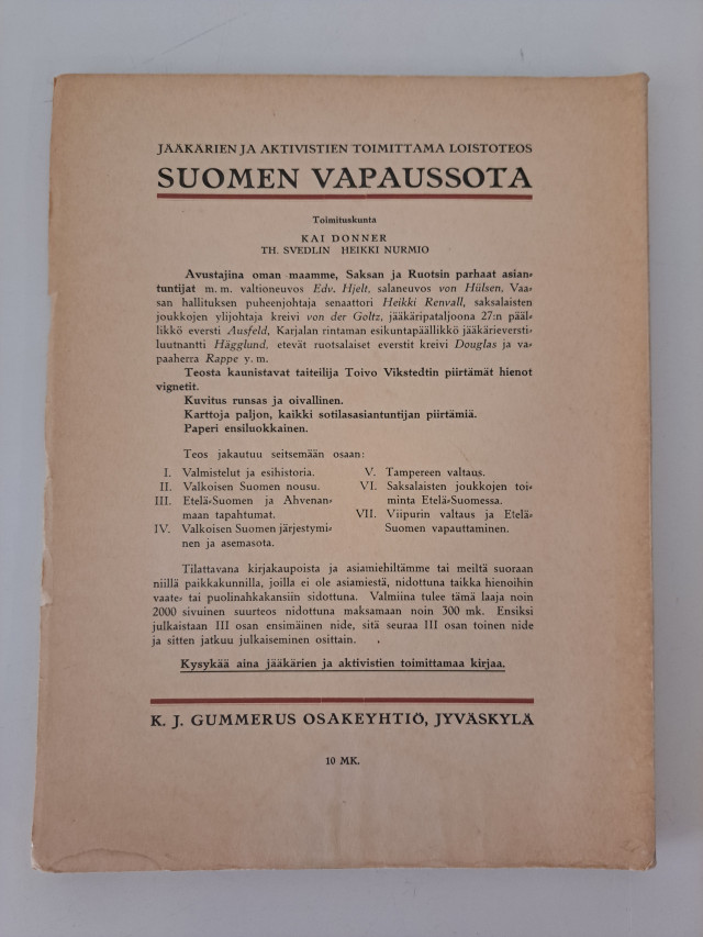 Suomen vapaussota lehtinen, ensimmäinen nide