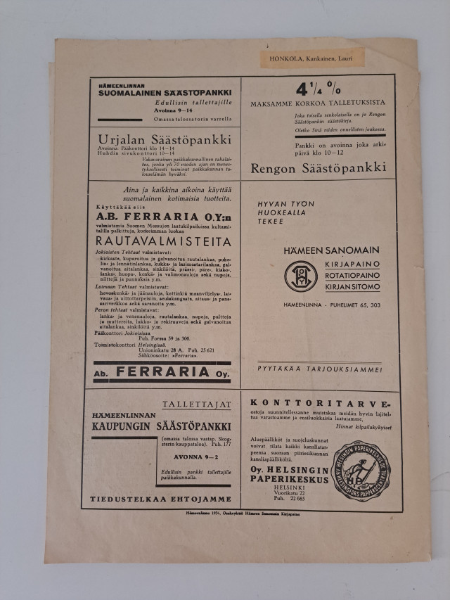 Hämeen Ilves 1936 tammikuu