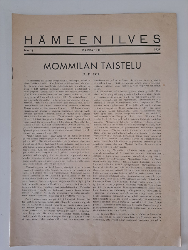 Hämeen Ilves marraskuu 1937