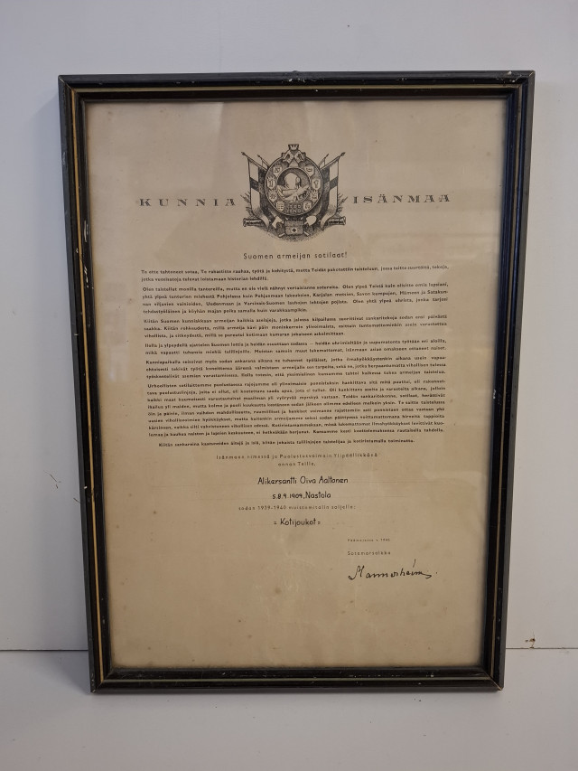 Mannerheimin myöntämä kunniataulu