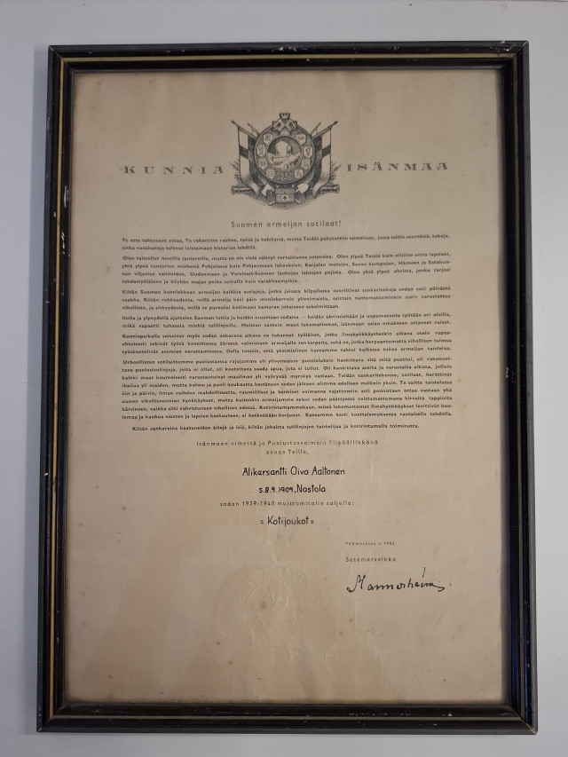 Mannerheimin myöntämä kunniataulu