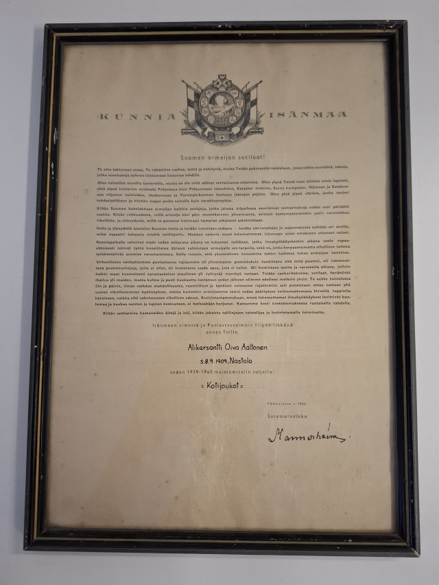 Mannerheimin myöntämä kunniataulu