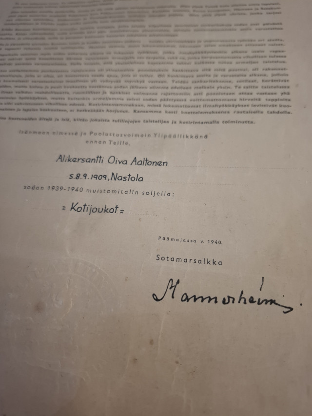 Mannerheimin myöntämä kunniataulu